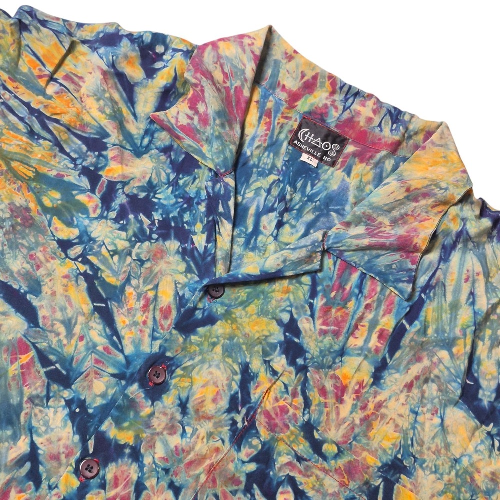 Chao Mens XL Tie Dye Button Up Shirt Psychedelic Festival Retro